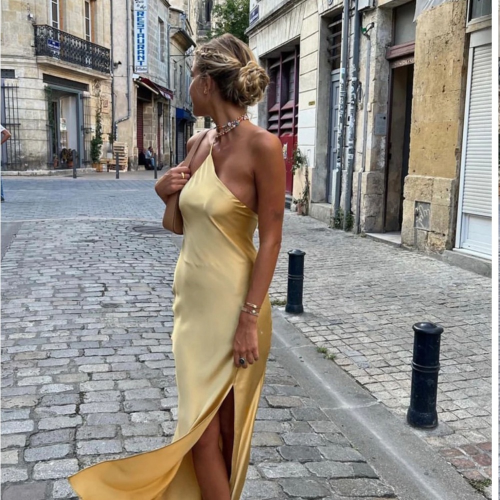 Asymmetrical Yellow Slit Cocktail Dress